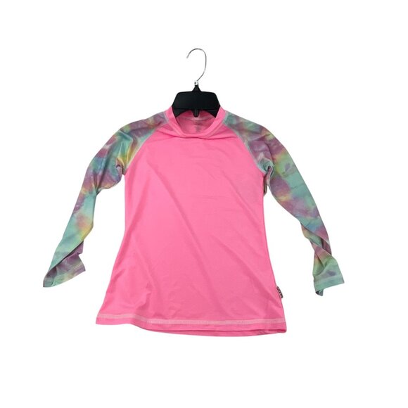 Suzzi Activewear Girls Tie-Dye Long Sleeve Rash Guard Swim Shirt L Pink UPF 50+ - Picture 1 of 9
